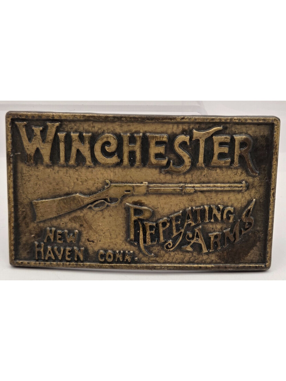 Vintage Winchester Repeating Arms New Haven Conn Rifle Brass Belt Buckle